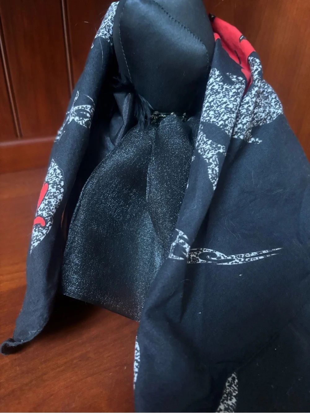 Black Bandana Scarf with Red Chinese Character and Silver Sparkle Design